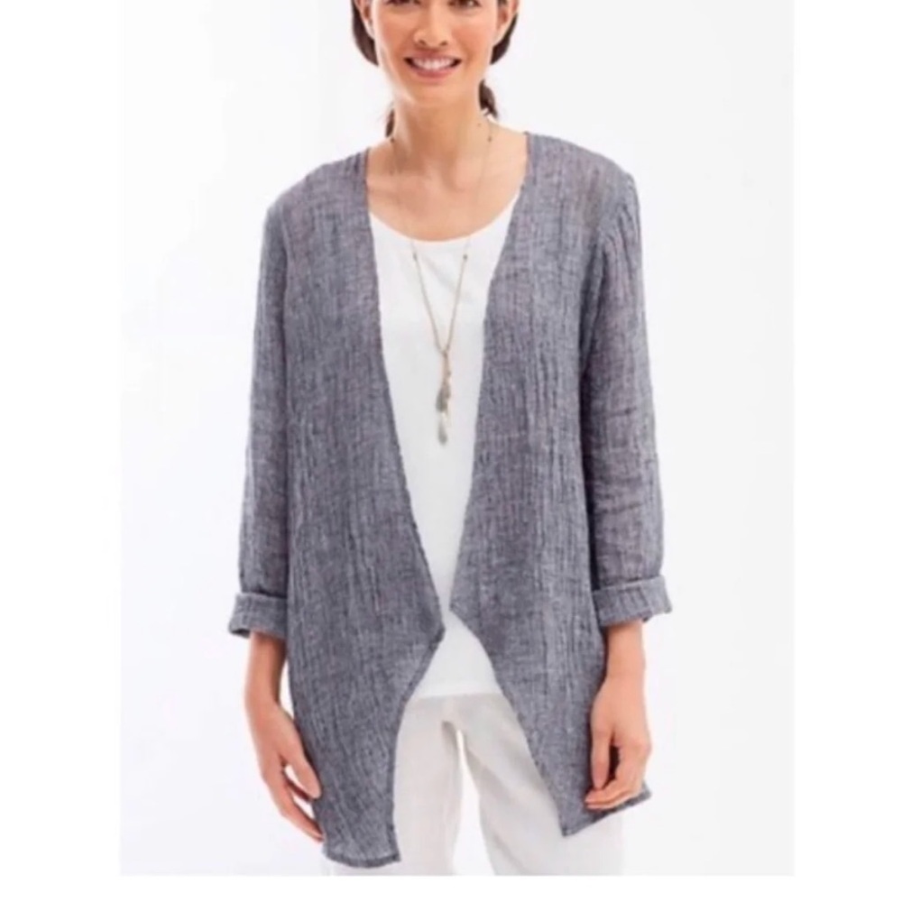 J. Jill Pure Jill Linen Gauzy Crinkled 100% Linen Open Cardigan size S Blue Gray